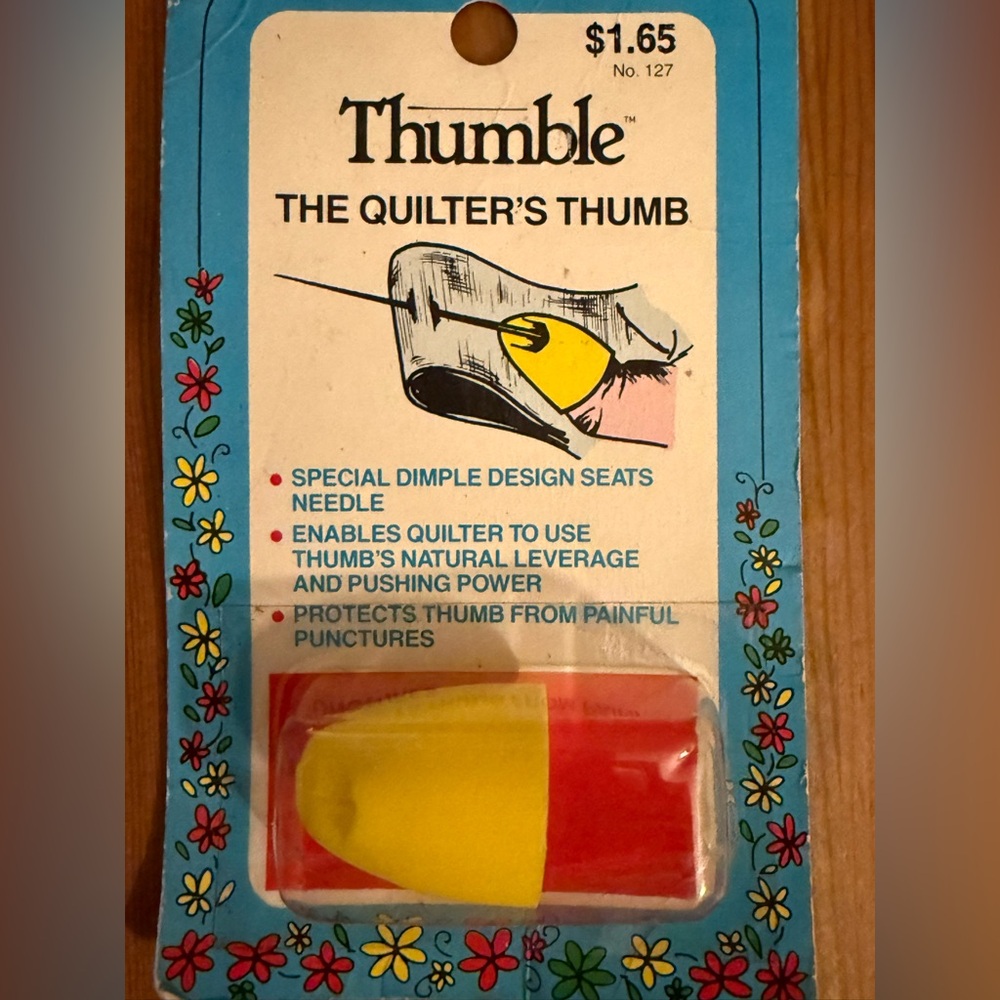 Thumble The Quilter's Thimble Vintage In Package New Yellow Made In USA Protects